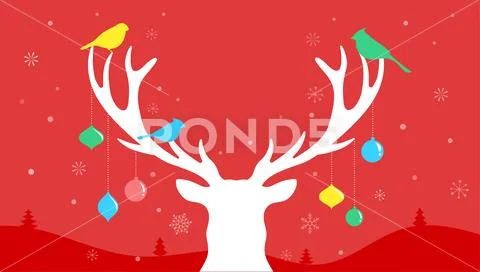 Merry Christmas Banner, Xmas Template Background With Deer Silhouette, Vector