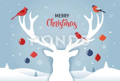 Merry Christmas Banner, Xmas Template Background With Deer Silhouette, Xmas