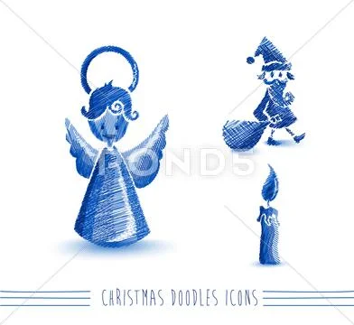 Merry christmas blue sketch style elements set eps10 file. Stock Illustration