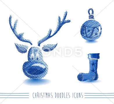 Merry christmas blue sketch style elements set eps10 file. Stock Illustration