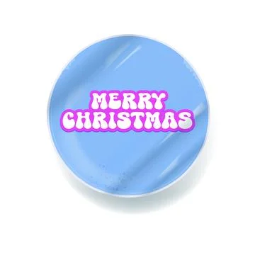 Merry Christmas blue sticker vector design, creative holiday typography, modern Stock Illustration