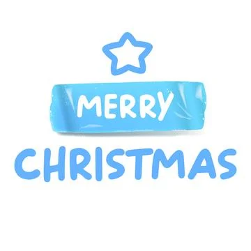 Merry Christmas blue sticker vector design, creative holiday typography, modern Stock Illustration
