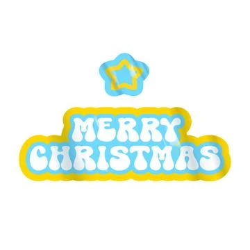 Merry Christmas blue sticker vector design, creative holiday typography, modern Stock Illustration