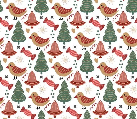 Merry Christmas Boho seamless pattern. Bohemian winter holiday repeating texture Stock Illustration