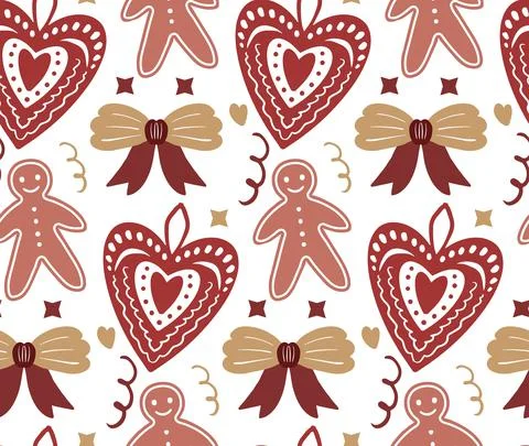 Merry Christmas Boho seamless pattern. Bohemian winter holiday repeating texture Stock Illustration
