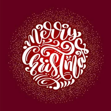 Merry Christmas Calligraphy vector text. Lettering design on red background Stock Illustration