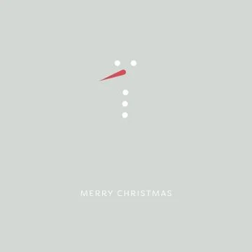 Merry christmas card template vector. Snowman with red carrot nose minimalistic Stock Illustration