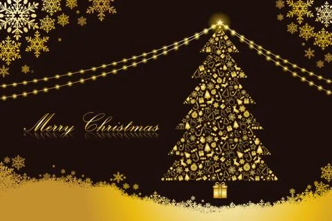 Merry christmas card, tree shape, black and gold color Stock Illustration