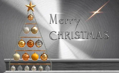 Merry Christmas chrome text effect on brushed metal Stockillustratie