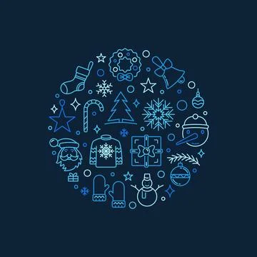 Merry Christmas circular vector blue creative line illustration Stock Illustration