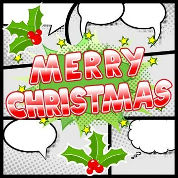 Merry Christmas comic speech bubble in comic frames Illustrazione stock