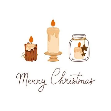 Merry christmas composition with candles. Vector illustration in flat style on Stock Illustration