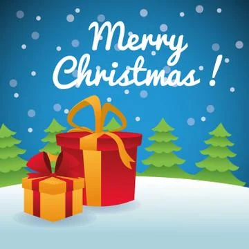 Merry Christmas concept with pine tree and gift  icon. vector gr Illustrazione stock