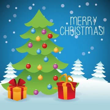 Merry Christmas concept with pine tree and gift  icon. vector gr Illustrazione stock