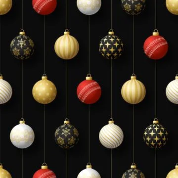Merry Christmas cricket seamless pattern. Hang on a thread realistic cricket  Illustrazione stock