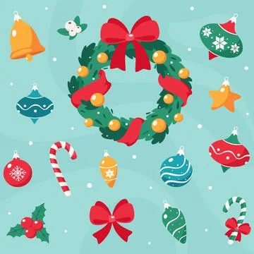 Merry Christmas decorations and elements collection. Vector illustration. Stock Illustration