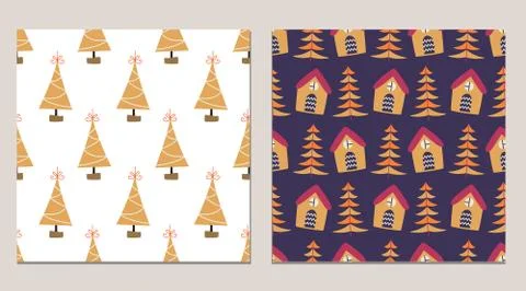 Merry Christmas decorative seamless pattern set Stock Illustration