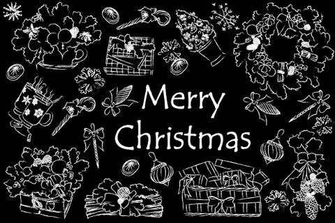 Merry Christmas design elements in doodle style Stock Illustration