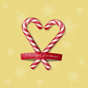 Merry Christmas design template. Two candy canes in heart shape with Merry Illustrazione stock
