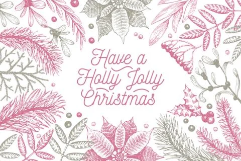 Merry Christmas design template. Vector hand drawn illustrations. Greeting Stock Illustration