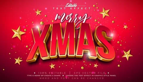 Merry Christmas Editable Text Effect Design Vector Graphic Style with Red and Illustrazione stock