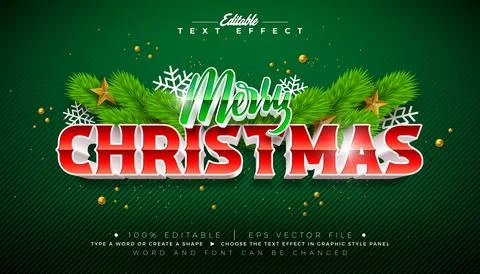 Merry Christmas Editable Text Effect Design Vector Graphic Style with Red 3D  Illustrazione stock
