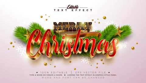 Merry Christmas Editable Text Effect Design Vector Graphic Style with Red and Stock Illustration