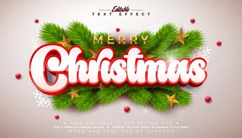Merry Christmas Editable Text Effect Design Vector Graphic Style with Red 3.. Stock Illustration
