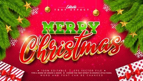 Merry Christmas Editable Text Effect Design Vector Graphic Style with Gold Fr Stock Illustration