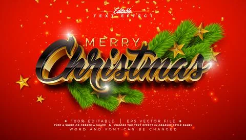 Merry Christmas Editable Text Effect Design Vector Graphic Style with Golden  Stock Illustration