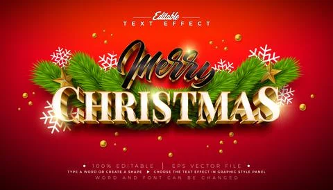 Merry Christmas Editable Text Effect Design Vector Graphic Style with Gold Fr Stock Illustration