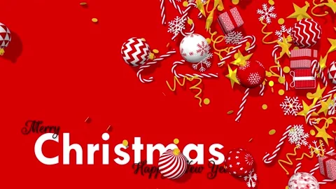 Merry Christmas Elements Falling From Right Side on Floor, 3D Rendering Stock Footage 218224373