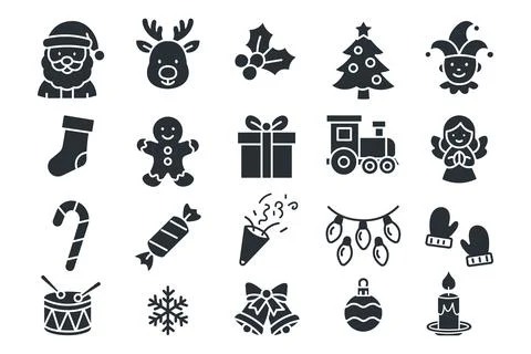 Merry Christmas elements flat set icon. 스톡 일러스트
