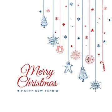 Merry christmas elements hanging on white background greeting vector Stock Illustration