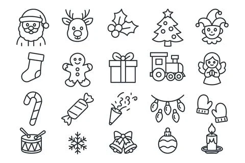 Merry Christmas elements line set icon 스톡 일러스트