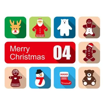 Merry Christmas flat icon set Stock Illustration