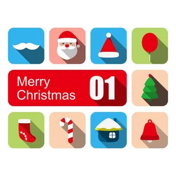 Merry Christmas flat icon set, vector illustration Stock Illustration