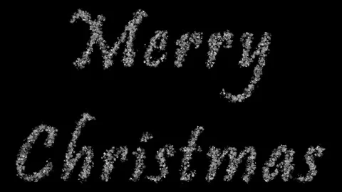 Merry Christmas formed from a cloud of flickering snowflakes and vice versa. Stock Footage 95934405