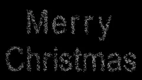 Merry Christmas formed from a cloud of flickering snowflakes and vice versa. Video stock 95934532