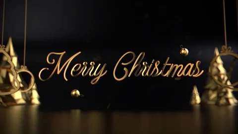 Merry Christmas Gold Text with Snow Stock Footage