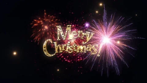 Merry Christmas golden text with firework cinematic title Stock Footage 320466154