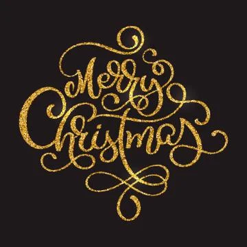 Merry Christmas golden vector text on dark brown background. Calligraphic Stock-Illustration