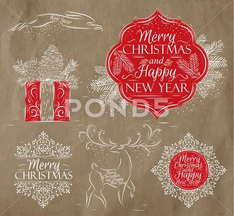 Merry Christmas graphics elegant vintage kraft Stock Illustration