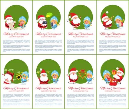 Merry Christmas Green Set Vector Illustration Stock Illustration