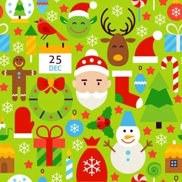 Merry Christmas Green Tile Pattern Stock Illustration
