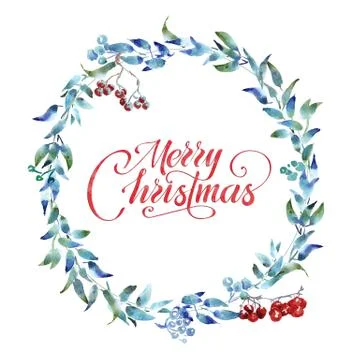Merry Christmas greeting card hand drawing watercolor with bird Stock Illustration