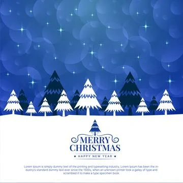 Merry christmas greetings with christmas tree sparkle blue background vecto.. Stock Illustration