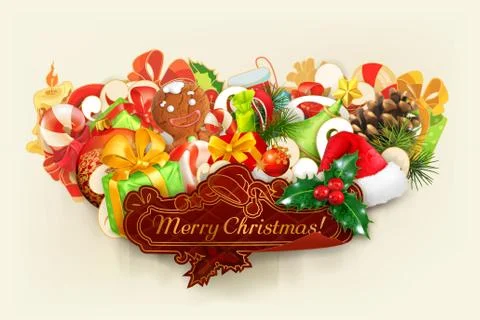 Merry Christmas, group of vector objects Stock Illustration
