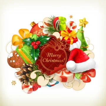 Merry Christmas, group of vector objects Stock Illustration