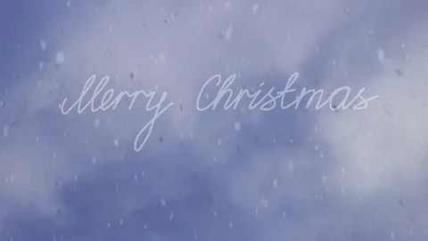 "Merry Christmas" handwritten text with falling snow. New Year background.  Stock Footage 80066613